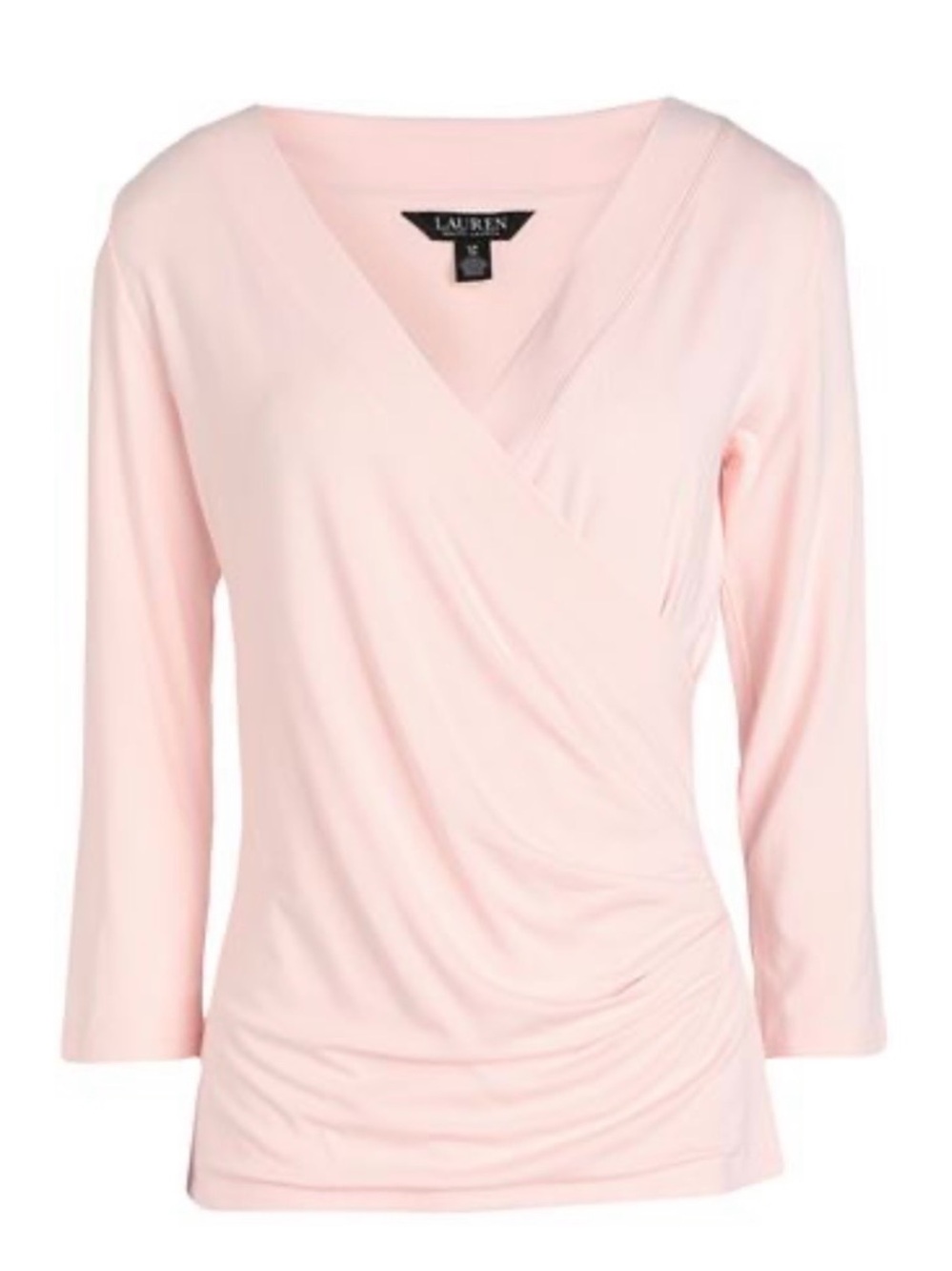 Lauren Ralph Lauren Light Pink Wrap-Style 3/4 Sleeve Ballerina Top | S